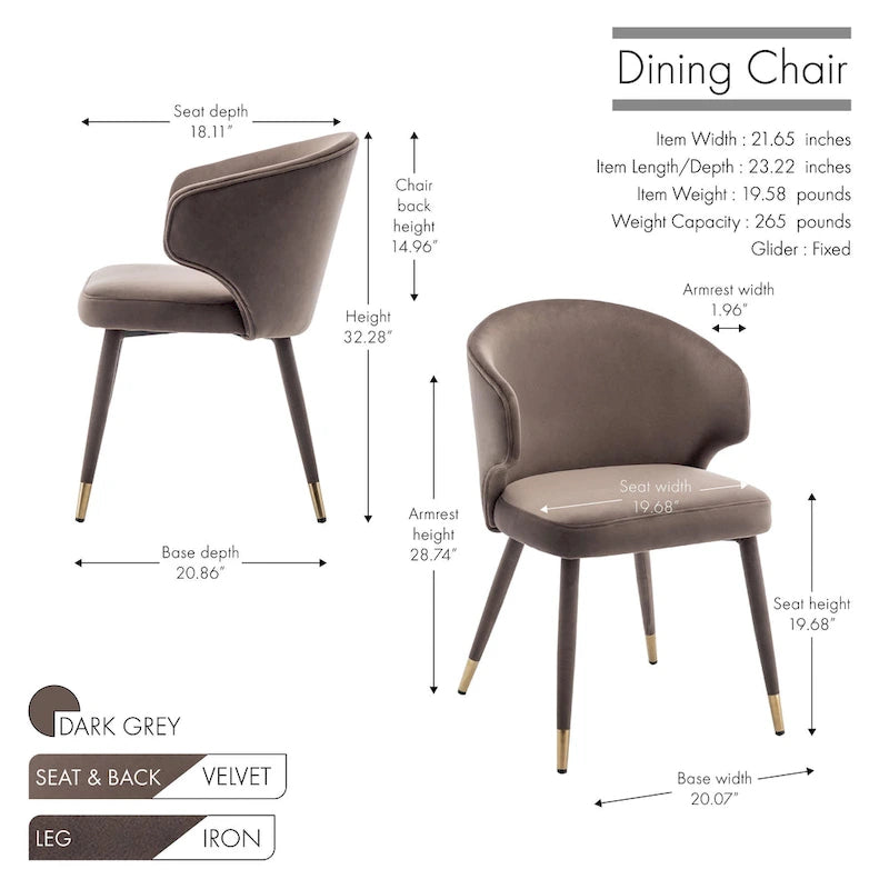 23.22 Inch Metal Velvet Chair Upholstered