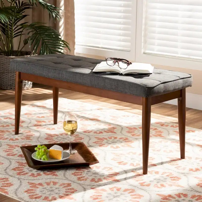 17.7 Inch Mid-Century Modern Wood Linen Chair Upholstered