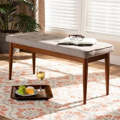 17.7 Inch Mid-Century Modern Wood Linen Chair Upholstered