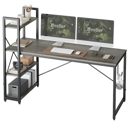 63 Inch Rustic Metal Table with Shelves
