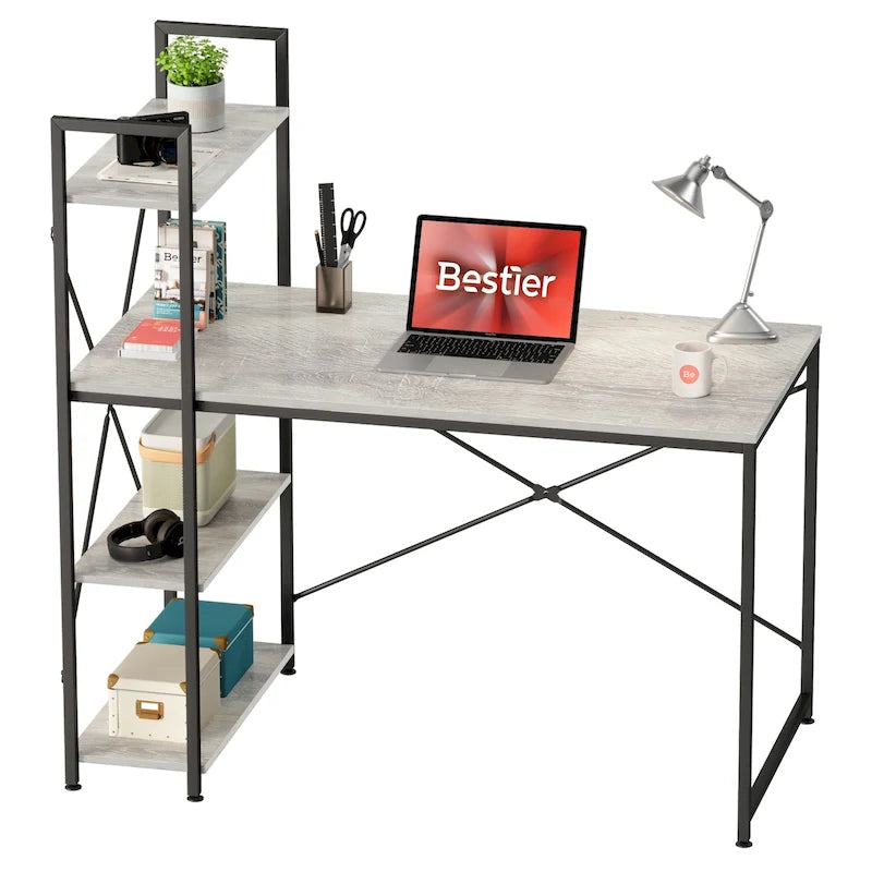 63 Inch Rustic Metal Table with Shelves