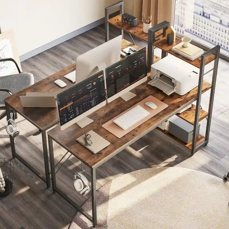 63 Inch Rustic Metal Table with Shelves