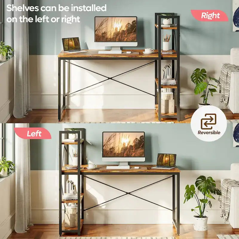 63 Inch Rustic Metal Table with Shelves