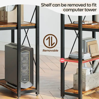 63 Inch Rustic Metal Table with Shelves