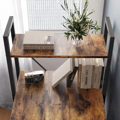63 Inch Rustic Metal Table with Shelves