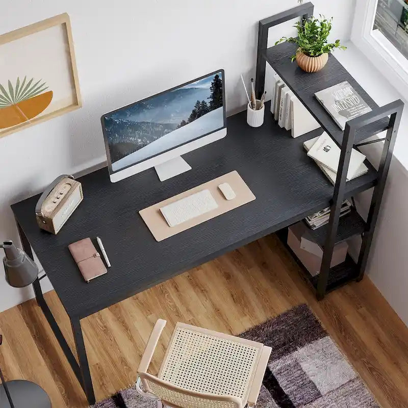 63 Inch Rustic Metal Table with Shelves