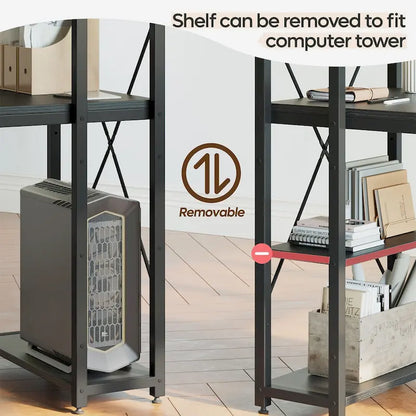 63 Inch Rustic Metal Table with Shelves