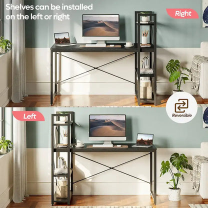 63 Inch Rustic Metal Table with Shelves