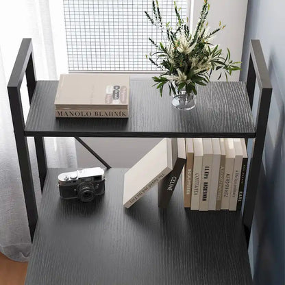 63 Inch Rustic Metal Table with Shelves