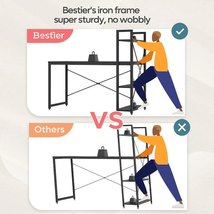 63 Inch Rustic Metal Table with Shelves