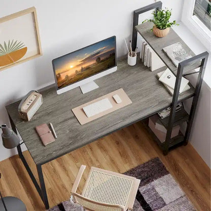 63 Inch Rustic Metal Table with Shelves