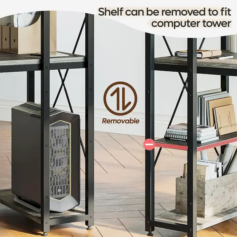 63 Inch Rustic Metal Table with Shelves