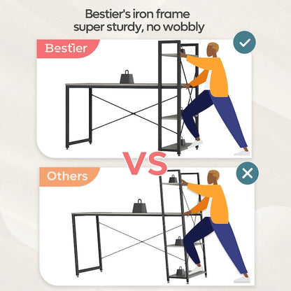 63 Inch Rustic Metal Table with Shelves