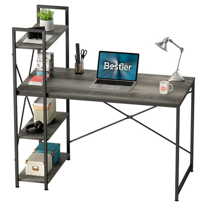 63 Inch Rustic Metal Table with Shelves