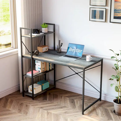 63 Inch Rustic Metal Table with Shelves