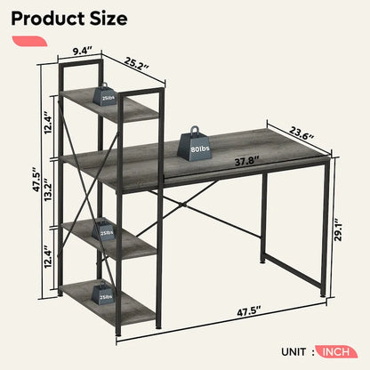 63 Inch Rustic Metal Table with Shelves