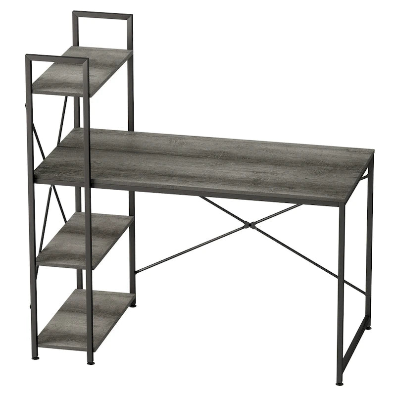 63 Inch Rustic Metal Table with Shelves