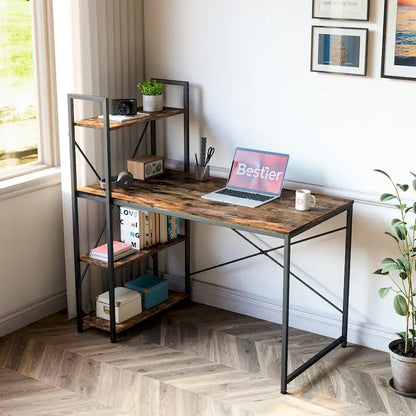 63 Inch Rustic Metal Table with Shelves
