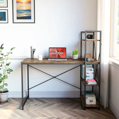 63 Inch Rustic Metal Table with Shelves