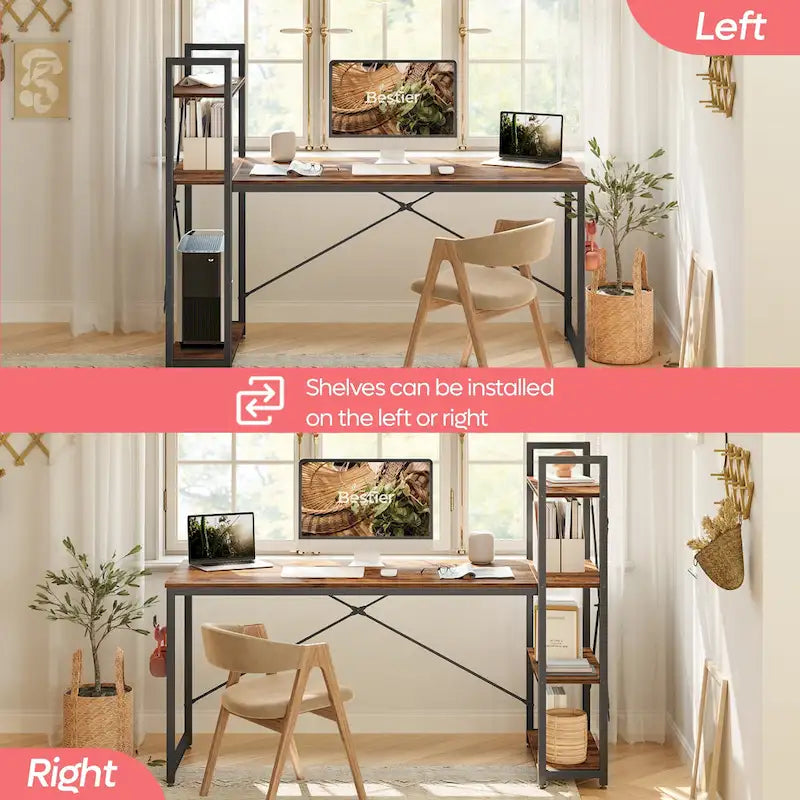 63 Inch Rustic Metal Table with Shelves