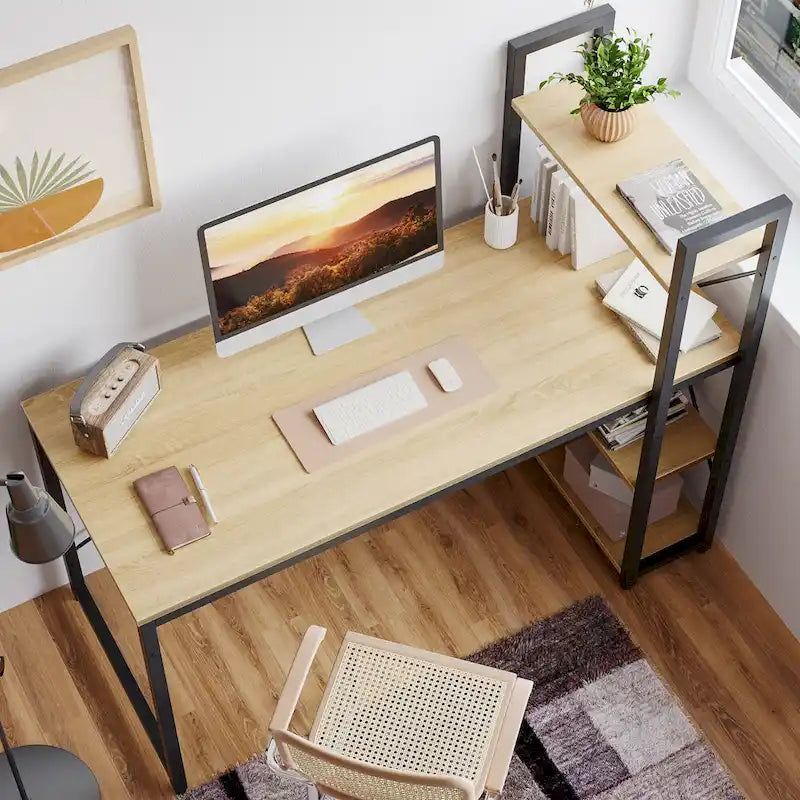 63 Inch Rustic Metal Table with Shelves