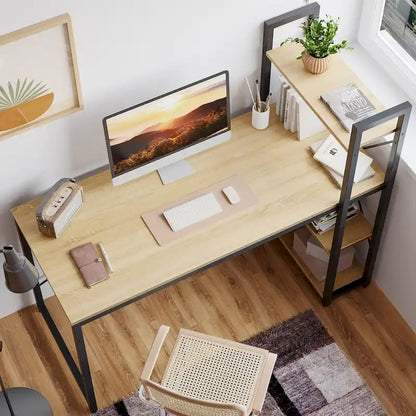 63 Inch Rustic Metal Table with Shelves