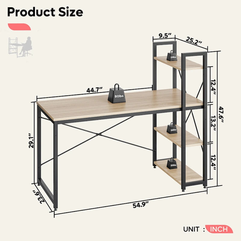 63 Inch Rustic Metal Table with Shelves