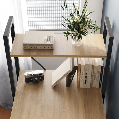 63 Inch Rustic Metal Table with Shelves