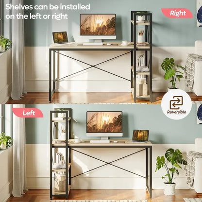 63 Inch Rustic Metal Table with Shelves