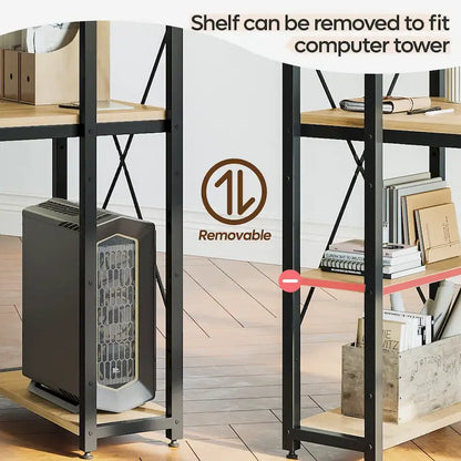 63 Inch Rustic Metal Table with Shelves