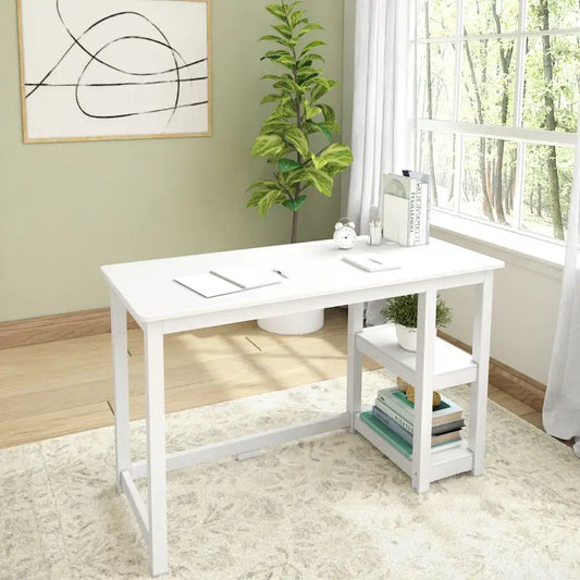 Modern Solid Wood Engineered Wood Table with Shelves