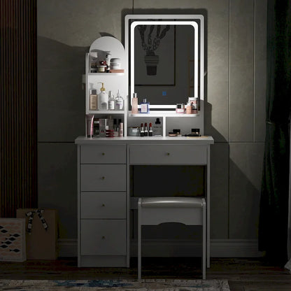 31.5 Wide Dresser Makeup Vanity With Stool and Touching Light Mirror - 31.5W