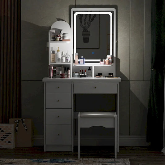31.5 Wide Dresser Makeup Vanity With Stool and Touching Light Mirror - 31.5W