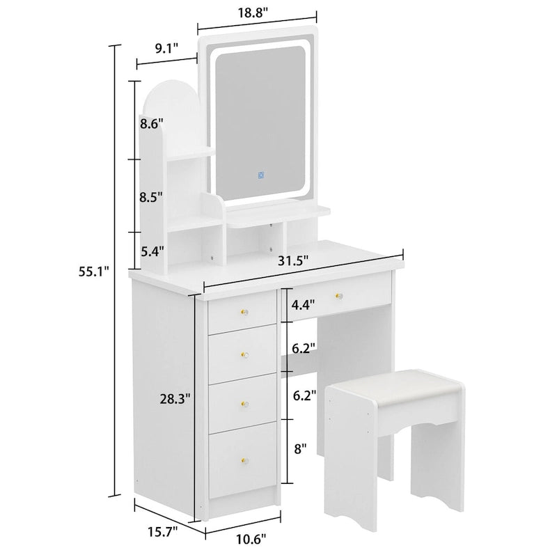 31.5 Wide Dresser Makeup Vanity With Stool and Touching Light Mirror - 31.5W