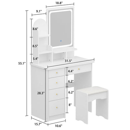 31.5 Wide Dresser Makeup Vanity With Stool and Touching Light Mirror - 31.5W