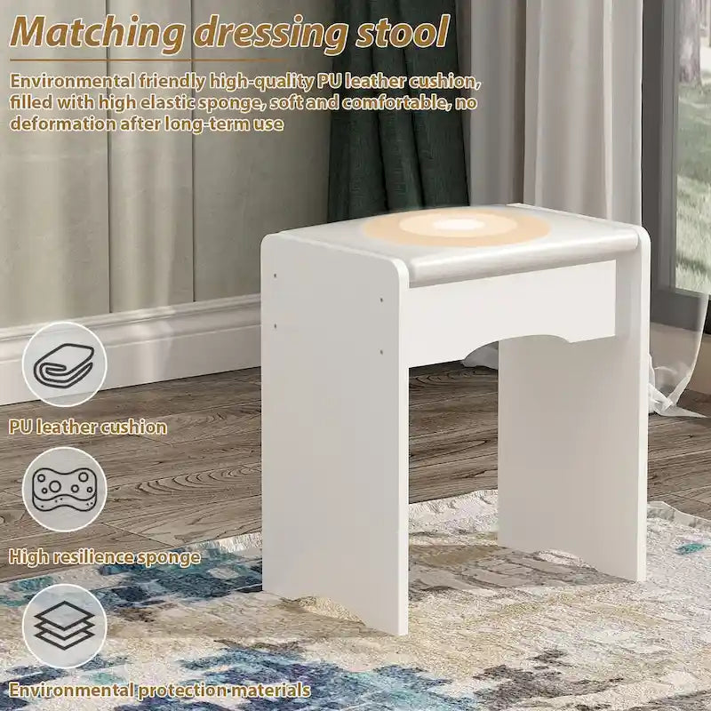31.5 Wide Dresser Makeup Vanity With Stool and Touching Light Mirror - 31.5W