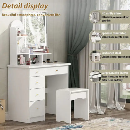 31.5 Wide Dresser Makeup Vanity With Stool and Touching Light Mirror - 31.5W
