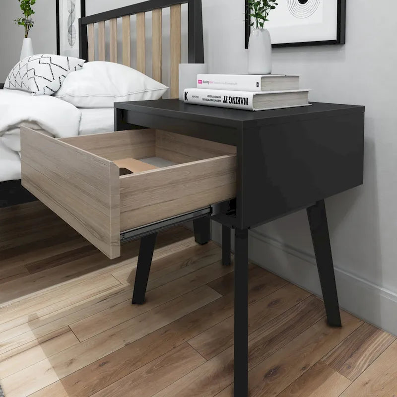 Plank and Beam Scandinavian Nightstand with 1 Drawer