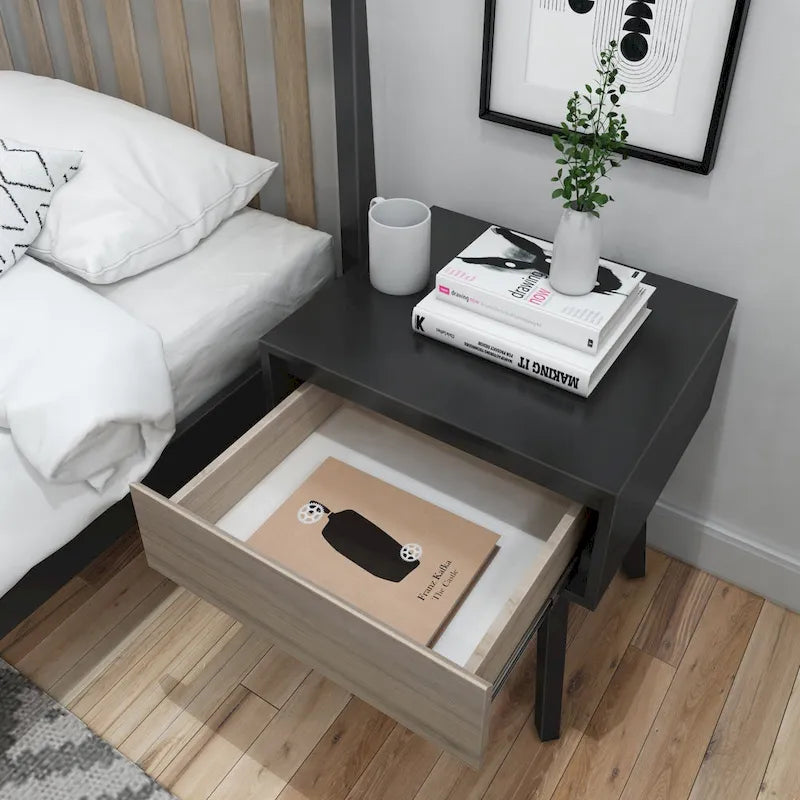 Plank and Beam Scandinavian Nightstand with 1 Drawer