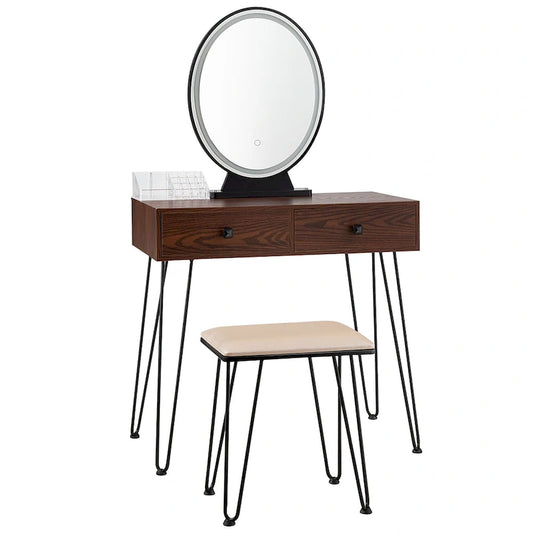 Vanity Set Makeup Dressing Table with Round Lighted Mirror