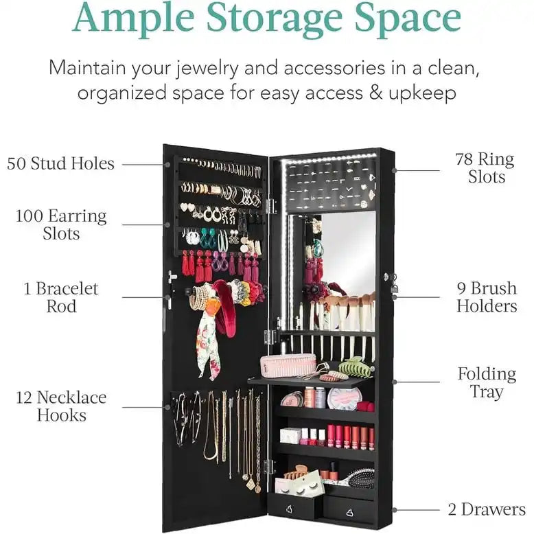 LED Mirror Jewelry Cabinet - 4.5D x 14.5W x 42.5H