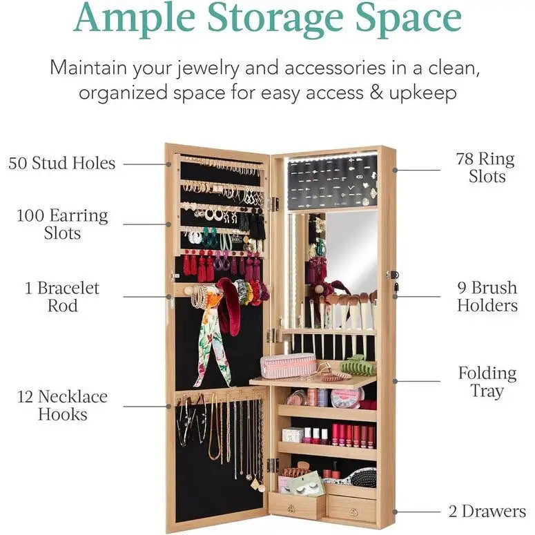 LED Mirror Jewelry Cabinet - 4.5D x 14.5W x 42.5H