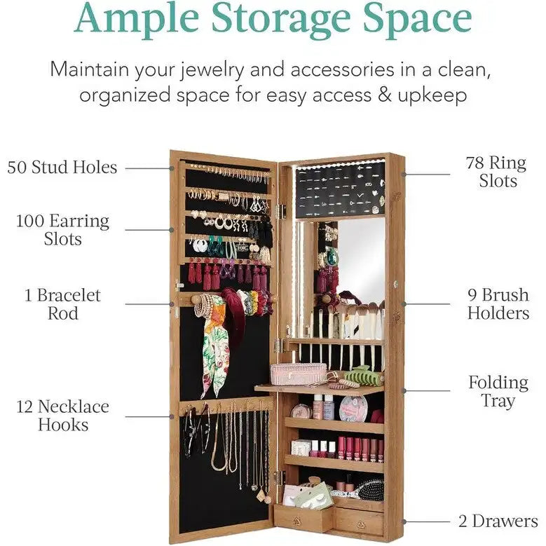 LED Mirror Jewelry Cabinet - 4.5D x 14.5W x 42.5H