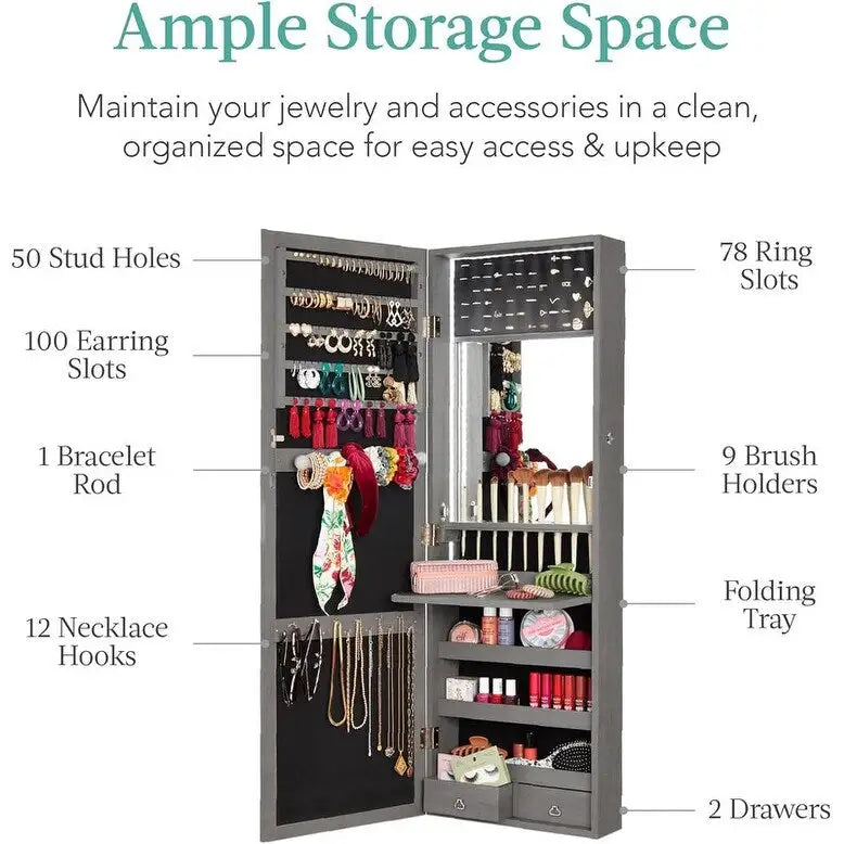LED Mirror Jewelry Cabinet - 4.5D x 14.5W x 42.5H