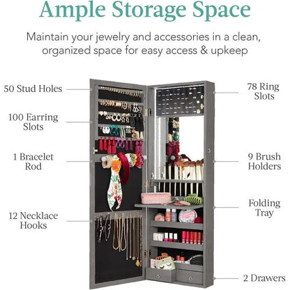 LED Mirror Jewelry Cabinet - 4.5D x 14.5W x 42.5H
