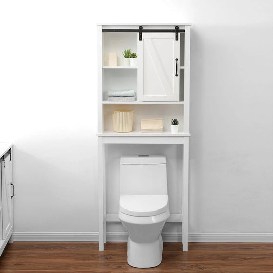 Farmhouse White MDF Wood Over-the-Toilet Space Saver Bathroom Cabinet