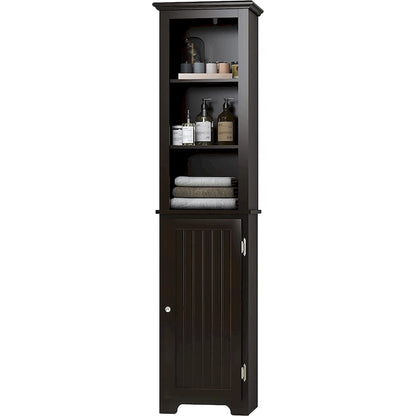 UTEX 64 Freestanding Storage Cabinet, Bathroom Tall Cabinet with Doors and Shelves, Free Standing Linen Tower