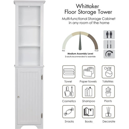 UTEX 64 Freestanding Storage Cabinet, Bathroom Tall Cabinet with Doors and Shelves, Free Standing Linen Tower