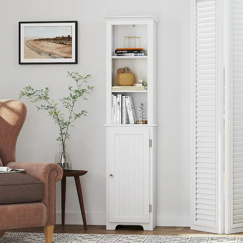 UTEX 64 Freestanding Storage Cabinet, Bathroom Tall Cabinet with Doors and Shelves, Free Standing Linen Tower