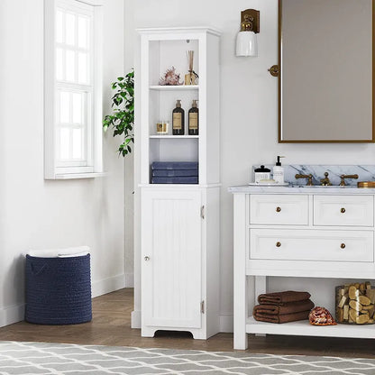 UTEX 64 Freestanding Storage Cabinet, Bathroom Tall Cabinet with Doors and Shelves, Free Standing Linen Tower